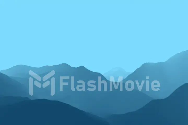 Colorful unreal flight over canyon and mountains in fog 3d illustration