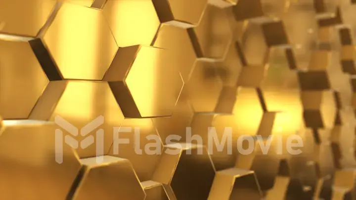 Abstract 3d illustration background made of shining golden hexagons