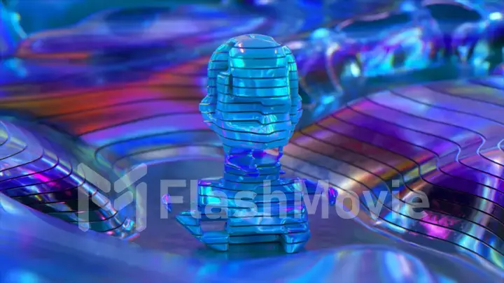 The concept of artificial intelligence. Bust of the robot's head from horizontal pieces. Neural network. 3d illustration