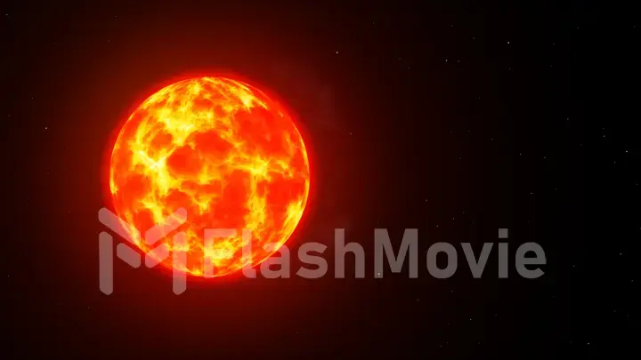 The burning sun in space among the stars copy space