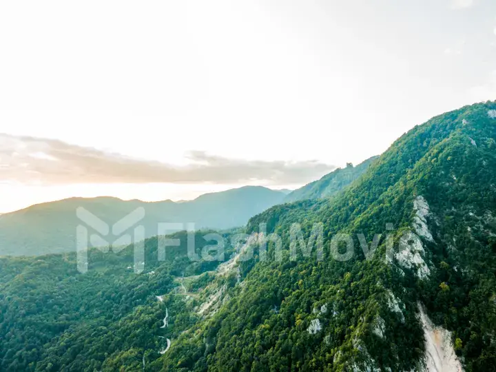 Stunning mountain landscape with a crystal clear blue lake. Aerial view