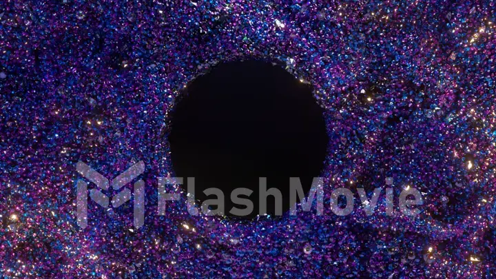 Space concept. Black hole surrounded by small gray particles. Slow motion. Abstract background. Dark matter