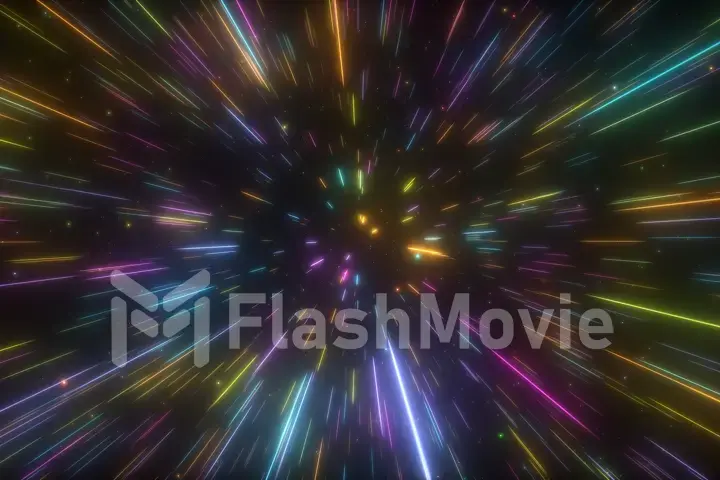 Cosmic hyperspace background. Speed of light, neon glowing abstract rays and stars in motion. Moving through stars. 3d illustration