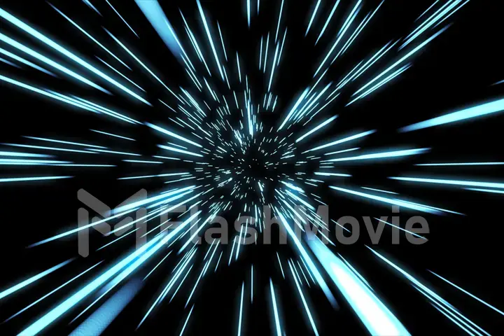 Abstract of warp or hyperspace motion in blue star trail. Exploding and expanding movement 3d illustration