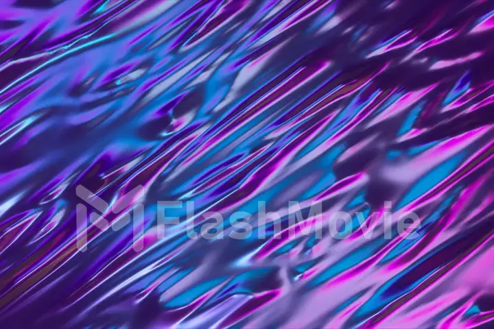 Abstract holographic oil surface background, foil wavy surface, wave and ripples, ultraviolet modern light, neon blue pink spectrum colors, 3d render graphic design, 3d illustration