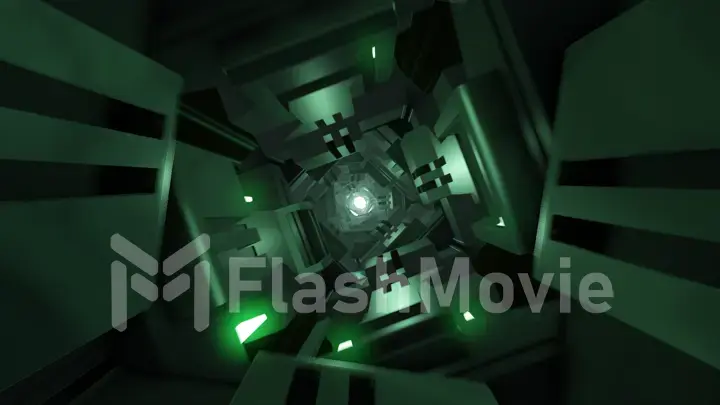 3d illustration futuristic design space ship interior infinite green dark corridor