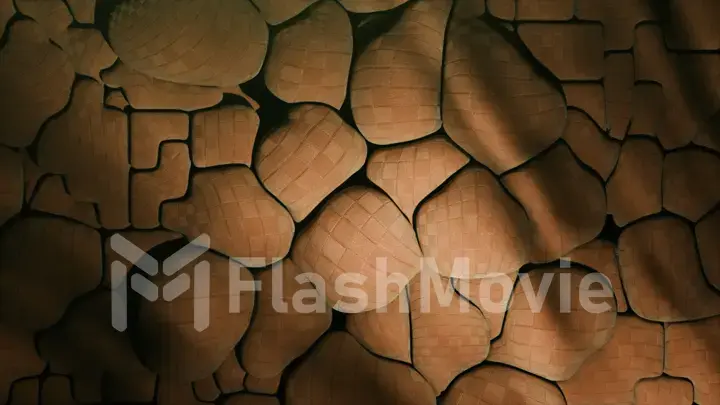 Futuristic concept of a mosaic surface with inflatable parts. Bronze sci-fi technology background. Puzzle.