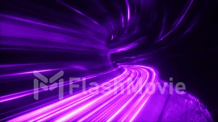 The speed of digital lights, neon beams moving through the tunnels of digital technology. Space time concept. 3d illustration