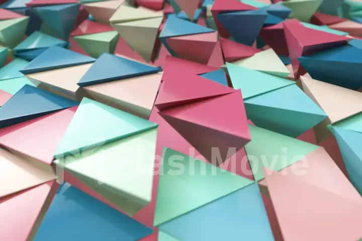 Abstract motion animation of bright multi-colored three-dimensional triangles. Pastel nice calm colors. 3d illustration