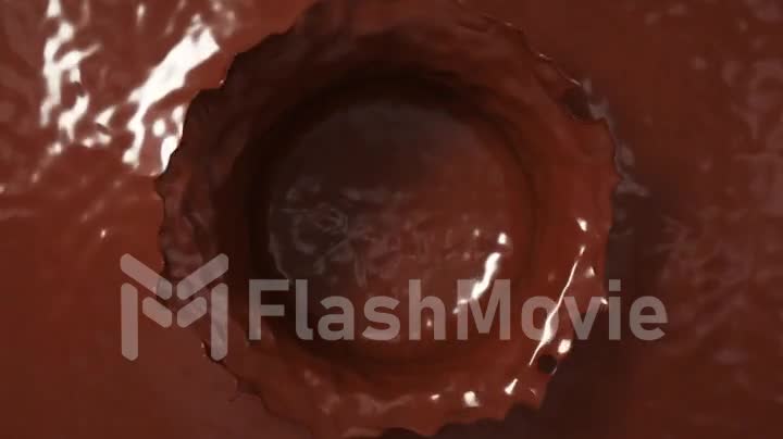 Melted chocolate, slow motion, chocolate drops and splashes, forming a beautiful crown splash