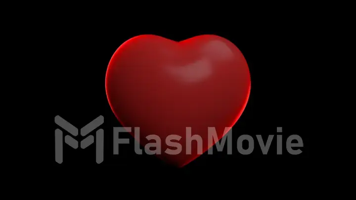 Pulsating or pounding 3d illustration of the beating of a red heart on a black isolated background. Valentine's day concept with heartbeats inside.