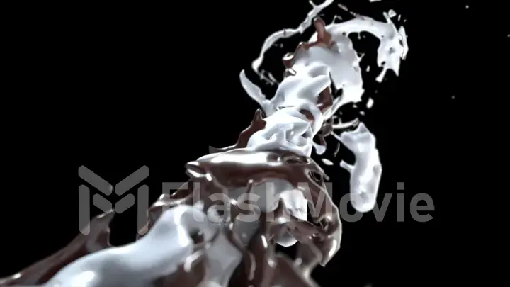 Spinning vortex torado of water splash of liquid on an isolated black background with reflections and spinning stream, the surface of the liquid from the crystalline nature of water. 3d illustration