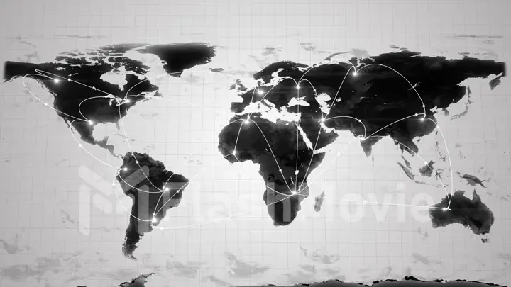 Global business concept of connections and information transfer in the world in black and white 3d illustration