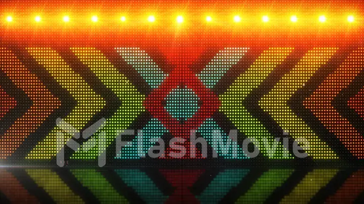 High Definition CGI motion backgrounds ideal for editing, led backdrops or broadcasting featuring of glowing arrows over a simulated led panel 3d illustration