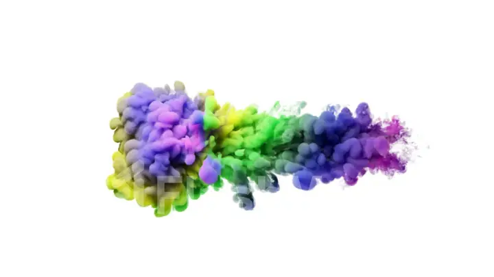 Splash of colored ink. Mysterious illusion. Multicolored cloud of smoke on a white isolated background. 3d illustration