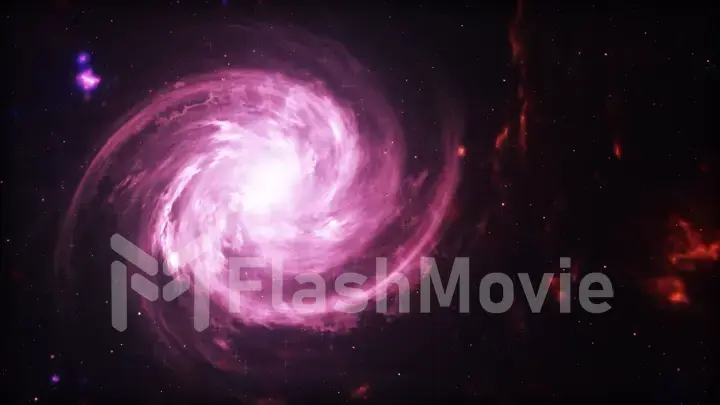 Bright galaxy. Abstract stars on black background. Fantasy fractal texture in red, pink and light purple colors. Digital art. 3d illustration