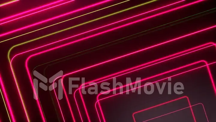 Pink yellow glowing neon lines abstract tech futuristic motion background. 3d illustration