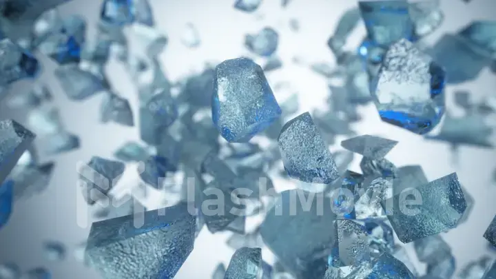 Ice chunks flying up in the air in slow motion. 3d illustration