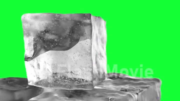 Looping rotation of ice cube on a green background chroma key green screen. Seamless loop 3d animation