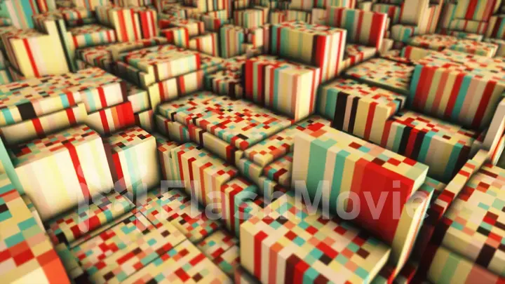 Abstract wave surface of moving multi-colored cubes 3d illustration