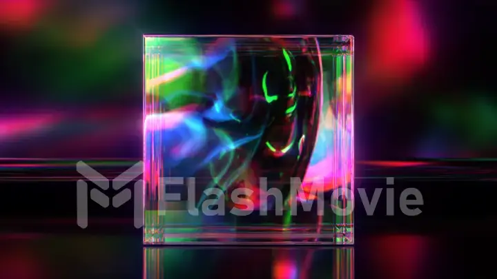 Mirrored diamond cube on an abstract background. Red green color. 3d illustration