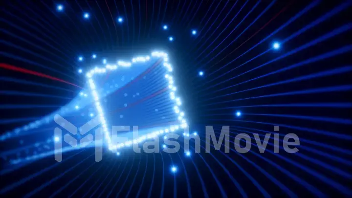 Abstract 3d illustration background of moving of lines for fiber optic network creating technology tunnel. Magic flickering neon dots or glowing flying lines.