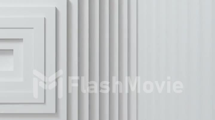 Abstract pattern of squares with offset effect. White blank animation cubes. Abstract background for business presentation. The center is shifted to the side. Seamless loop 4k 3d render