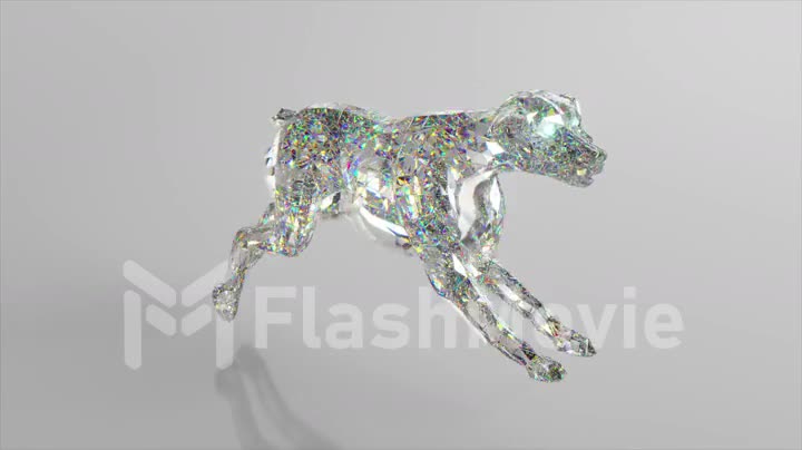 Running diamond dog. The concept of nature and animals. Low poly. White color. 3d animation of seamless loop