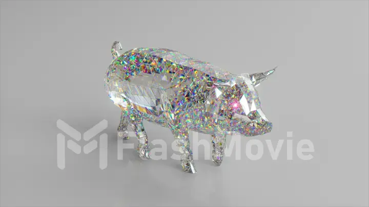 Diamond pig. The concept of nature and animals. Low poly. White color. 3d illustration