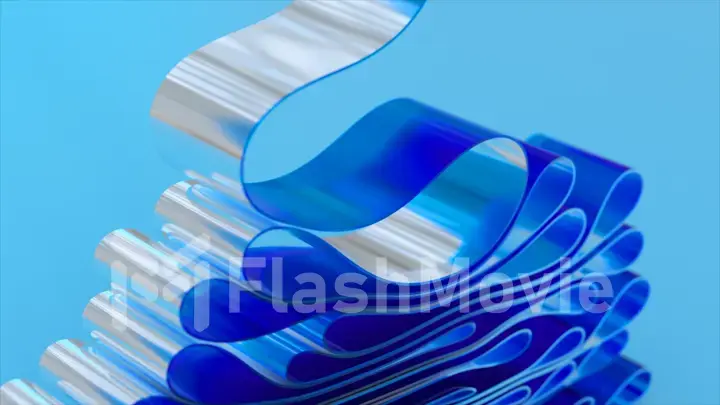 3D rendering of an abstract background. Transparent glossy glass tape lays down in layers. Curved wave in motion.
