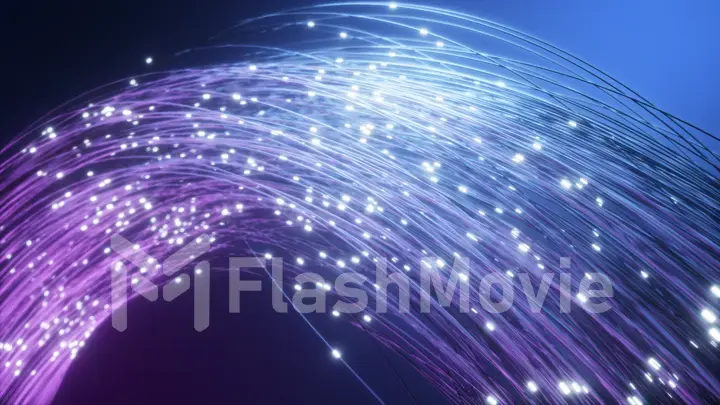 Digital data transmission via fiber optical fibers. The pulses of the signal tend along the wires. 3d illustration