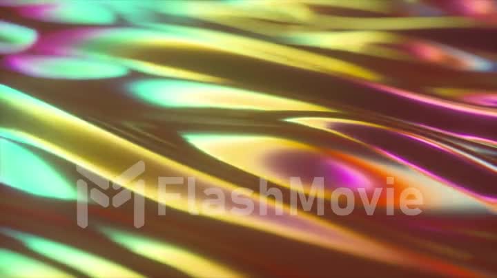 Abstract holographic oil surface background, foil wavy surface, wave and ripples, ultraviolet modern light, neon blue pink spectrum colors, 3d render graphic design, Seamless loop 4k animation