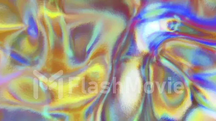 Abstract concept. Holographic liquid surface. Multicolor iridescent texture. Blue yellow color. 3d illustration