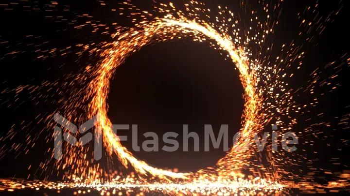 Abstract fire ring of fire flame fireworks burning. Sparking fire circle pattern or cold fire or fireworks in black background. 3d illustration