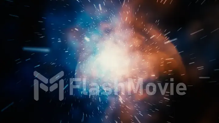 Crazy fast flight in hyperspace of space among nebulae and stars with flares 3d illustration