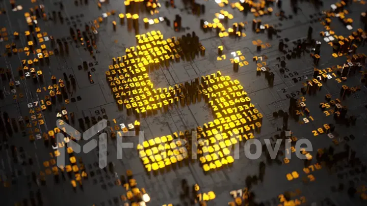 The concept of electronic transactions. Digital dollar. Dollar logo. Microcircuit. Black gold color. 3d Illustration