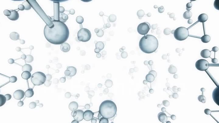 Molecule or atom of water, science or medicine. Seamless loop 3d render