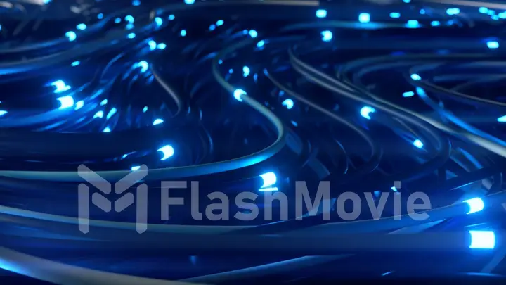 Bundles of abstract optical fiber lines. Bright light signals quickly transmit data for high speed internet connection. Technology and internet concept. 3d illustration