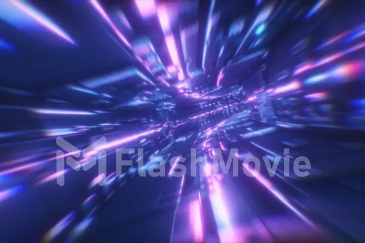 Journey through a futuristic neon tunnel. 3d illustration. High speed ride through a colorful corridor.