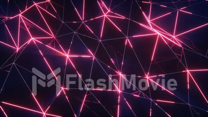 Abstract motion background. Low-poly dark waving surface with glowing red light. 3d illustration