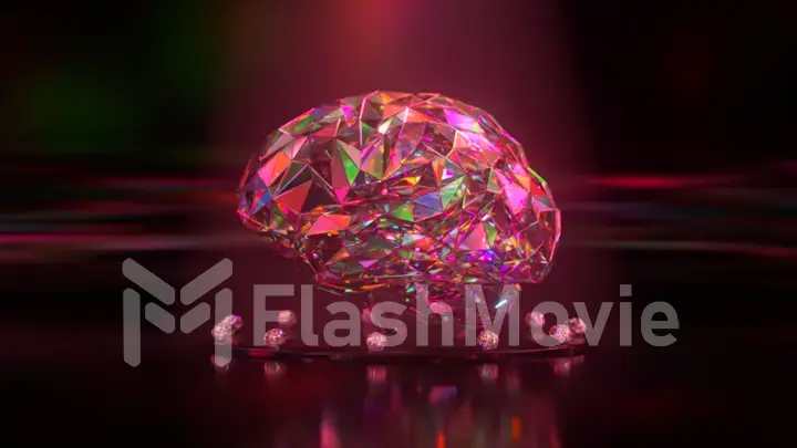 The diamond brain rotates on a black background. Artificial intelligence concept. 3d illustration
