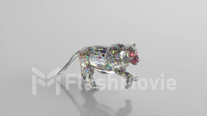 Running diamond cheetah. The concept of nature and animals. Low poly. White color. 3d animation of a seamless loop.