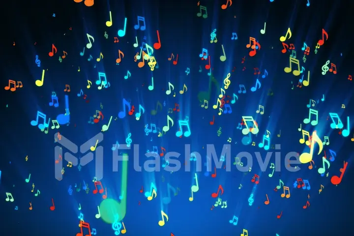 Seamless animation of colorful musical notes for music videos, LED screens and projections at night clubs, concerts, festival, exhibition, celebration, wedding and fashion events. 3d illustration