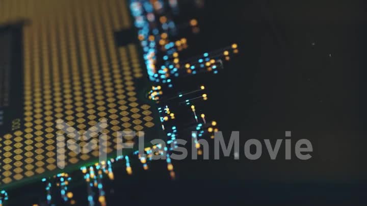 A computer processor with millions of connections and signals. Technology cpu background. Pulses and signals from the chip propagate through the motherboard. 3d animation