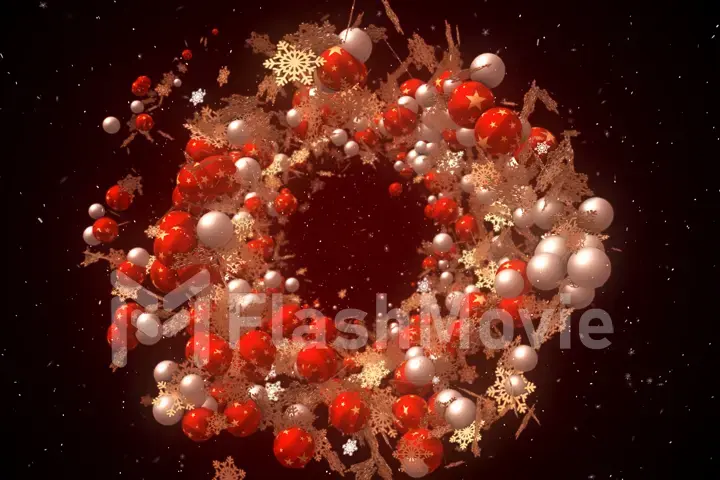 New year christmas background with christmas balls and snow in red 3d illustration