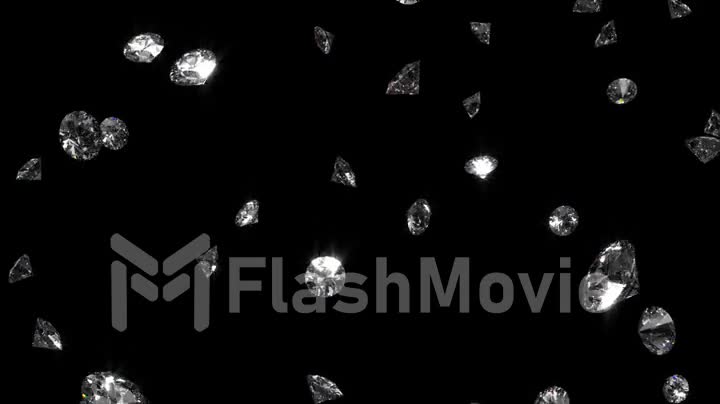Falling shining diamonds on black isolated background