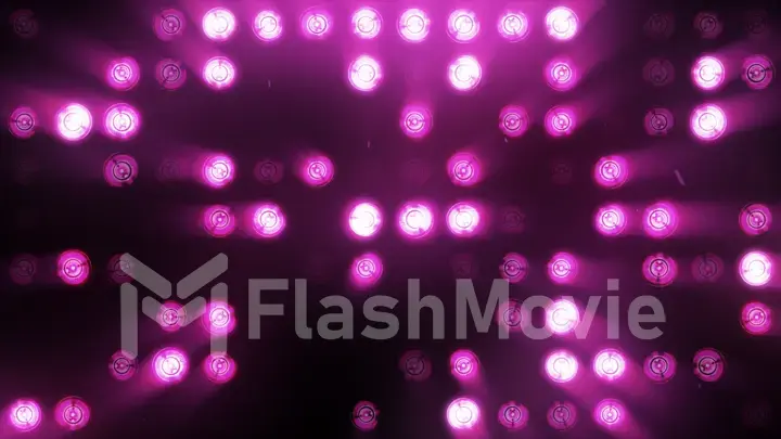 The wall of bright purple incandescent lamps lights up along the pattern