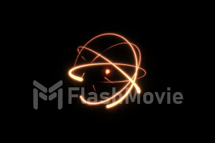 Fiery atom circle magic shiny rotation around the core on a black background 3d illustration