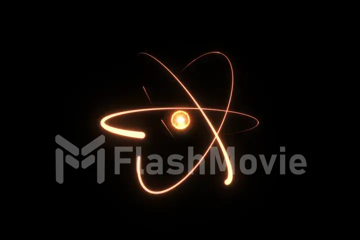 Fiery atom circle magic shiny rotation around the core on a black background 3d illustration