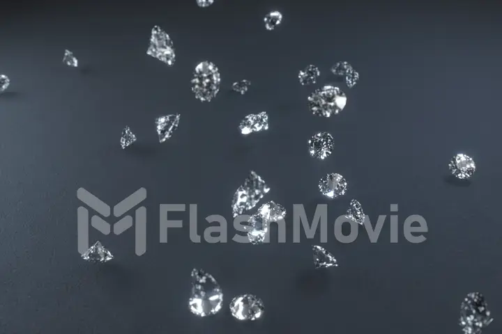3d illustration, diamonds falling and beat on the gray texture surface